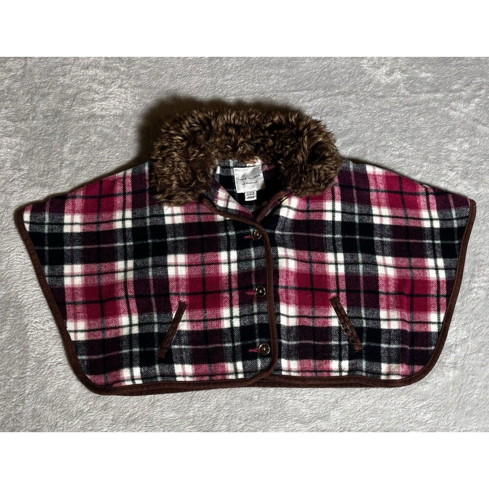 Janie and Jack Baby Girls Size 12-18 Months Wool Blend Plaid Cape Faux Fur Trim